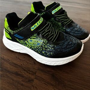 Skechers Kids Black, Neon Green & Blue Slip-On Athletic Sneakers